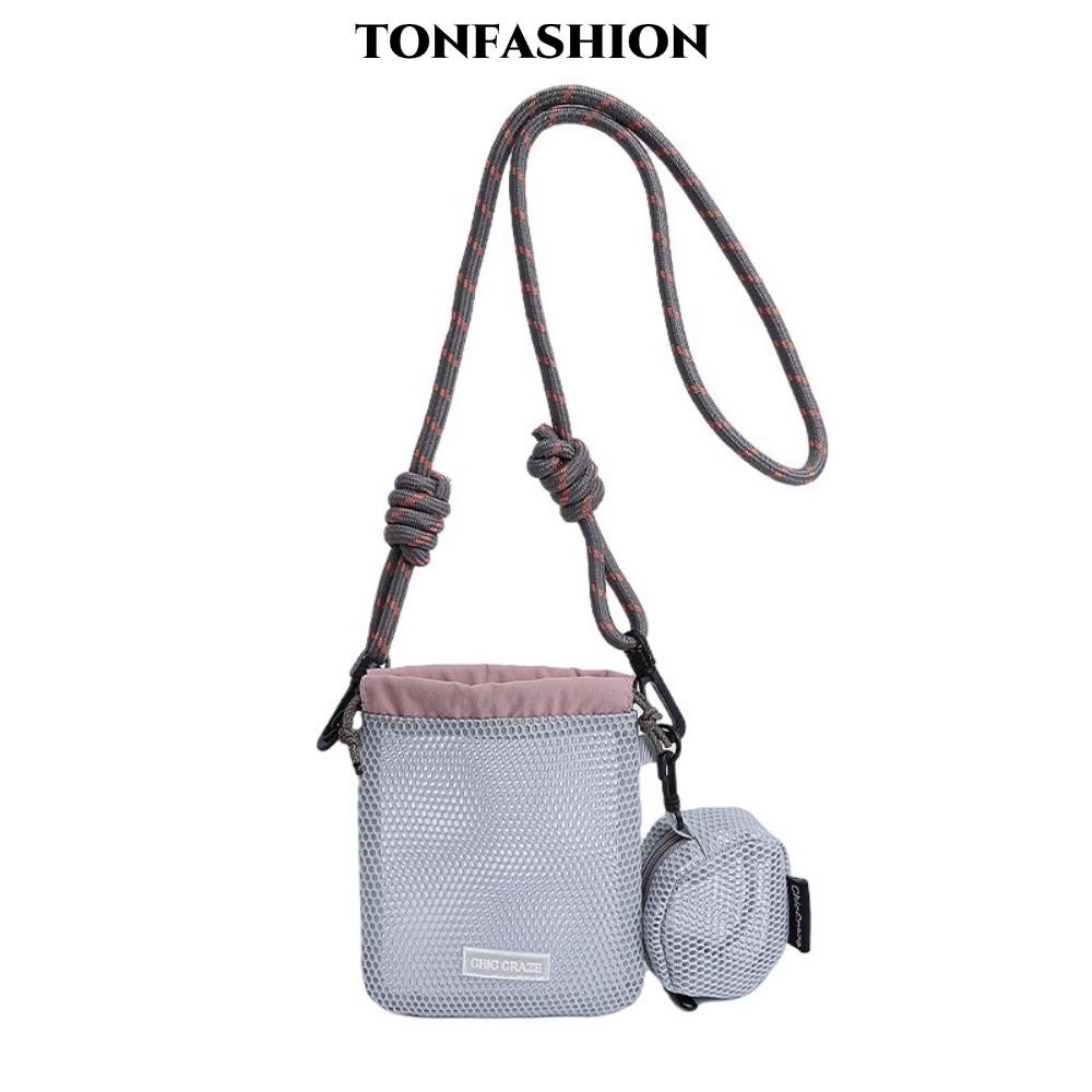 TONFASHION กระเป๋าสะพายข้าง, กระเป๋า Messenger กลวงแบบพกพา, กระเป๋ากีฬาตาข่ายของขวัญ