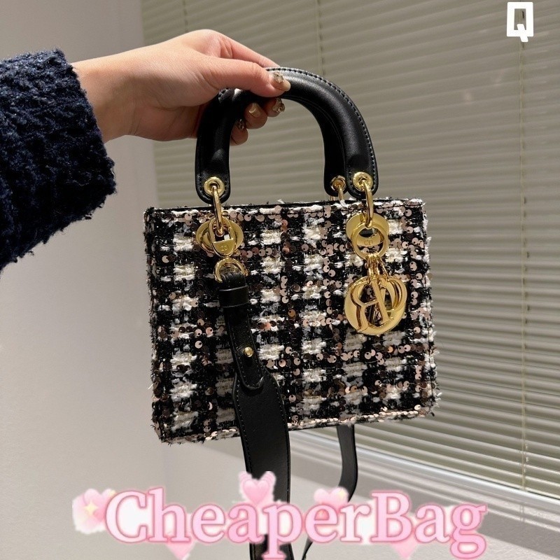 กล่อง) di*r (with lady dlite กระเป๋าถือกลิตเตอร์แฟชั่นสตรีกระเป๋าสะพายไหล่ลําลองกระเป๋าสะพายข้าง