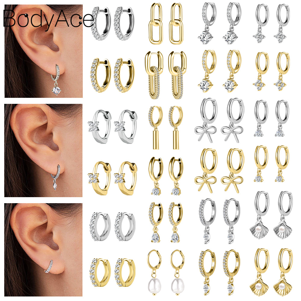 Bodyace 1 คู่ต่างหูทองแดง Hoop Lobe คริสตัล Daith Conch Body Piercing