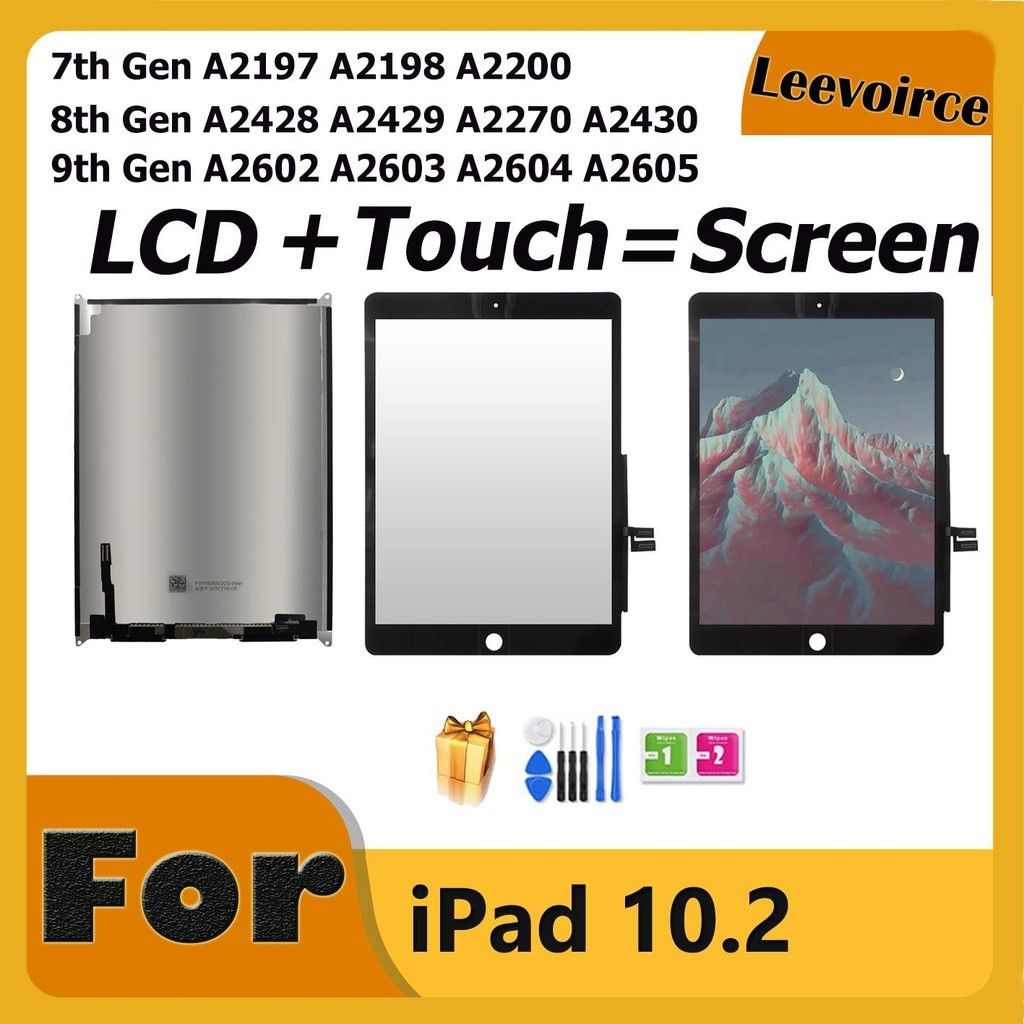 10.2 LCD + หน้าจอสัมผัส = จอแสดงผลสําหรับ iPad 10.2 2019 7th Gen A2197 A2198 /8th 2020 A2270 A2430 A2428 /9th A2602 A2603 เปลี่ยน