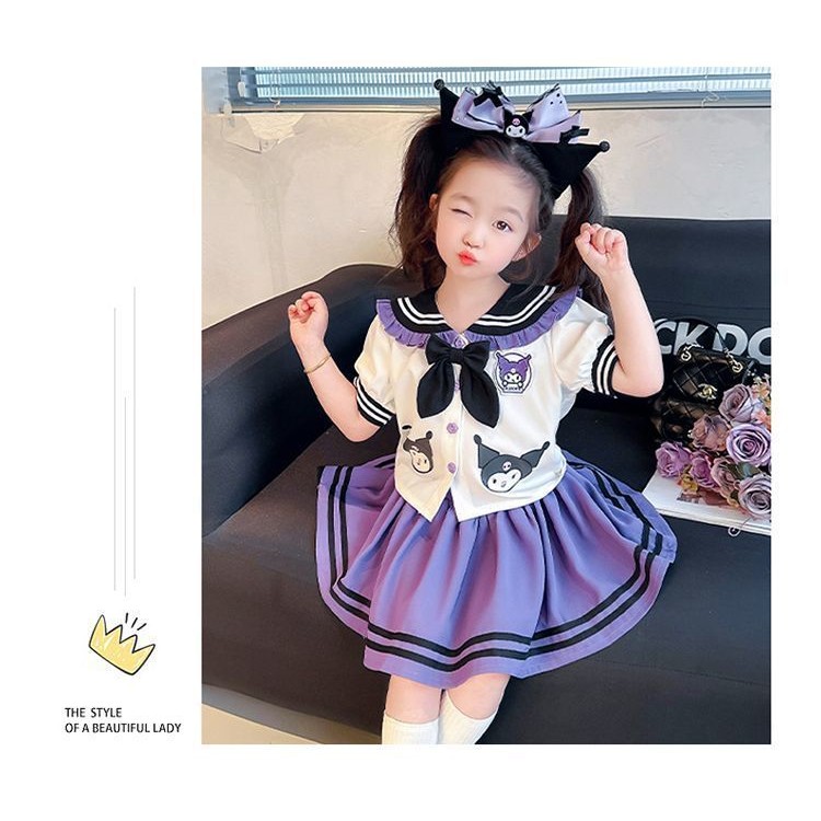 ชุดเซ็ตเด็กผู้หญิงลาย Kuromi สุดน่ารัก – เสื้อเซเลอร์+กระโปรงจีบสไตล์แฟชั่นการ์ตูน 2 ชิ้น - รูปที่ 7