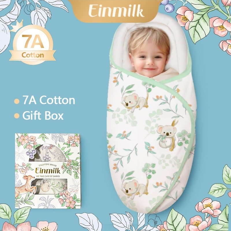 [Einmilk Baby Wrapper] ผ้าห่อตัวเด็ก มีหมวกรองรับสรีระ Super Soft Cotton 100% 6 ชั้น ลายการ์ตูน