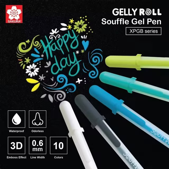Sakura Gelly Roll Souffle Gel & ปากกาลูกลื่นสูตรน้ํา 3D ผลทึบแสง 0.6 มม.