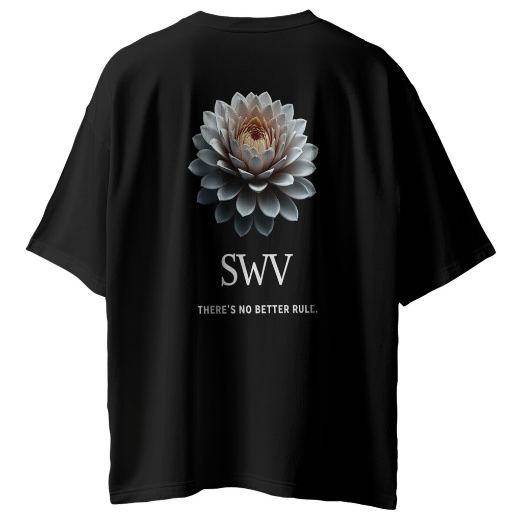 White Lotus SWV ไม่มีการปรับอีกต่อไปทุกฤดูกาล 200g ผ้าฝ้ายด้านเดียวพิมพ์ลูกเรือคอสีดํา