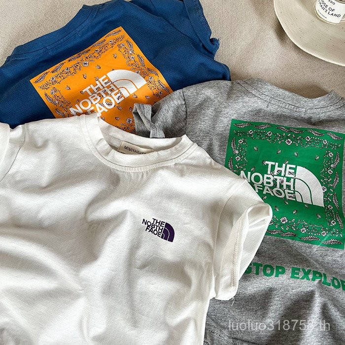 ชุดเสื้อยืดฤดูร้อนสำหรับเด็กผู้ชายแบบบางสไตล์เกาหลี เสื้อตัวอักษรสำหรับเด็กเล็ก เสื้อยืดแขนสั้นหลวมสำหรับเด็กผู้หญิง ผ้าฝ้ายแท้