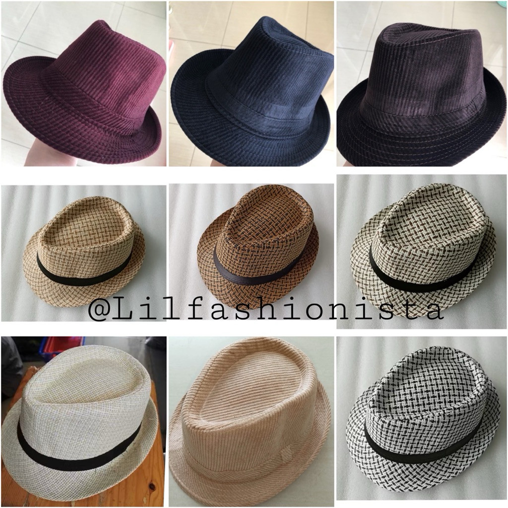 หมวก Garry Fedora หมวก Fedora นําเข้าทําจากผ้าใบและผ้าลูกฟูก หมวกผู้ชายสไตล์เกาหลี