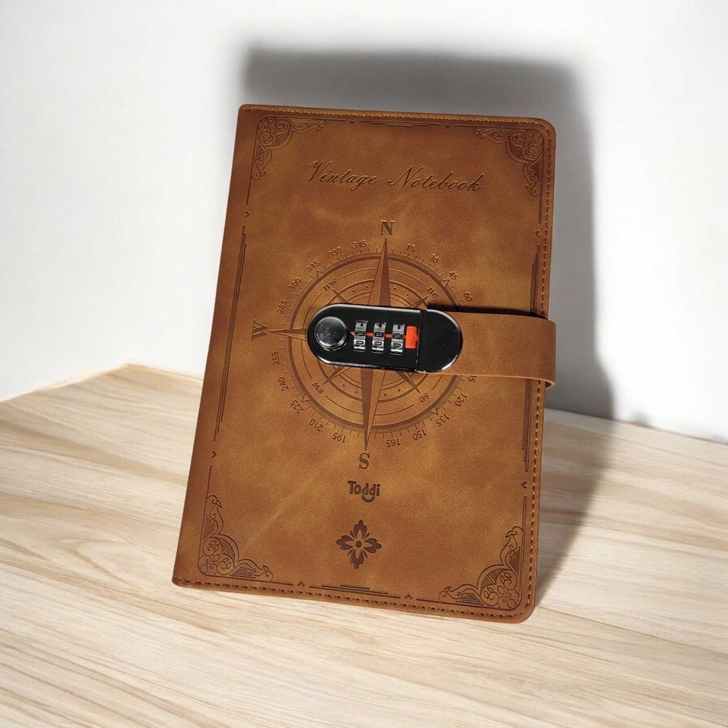 Primal Leather Diary Journal Book 200 Grid A5 with Lock TD22 คุณภาพสูง
