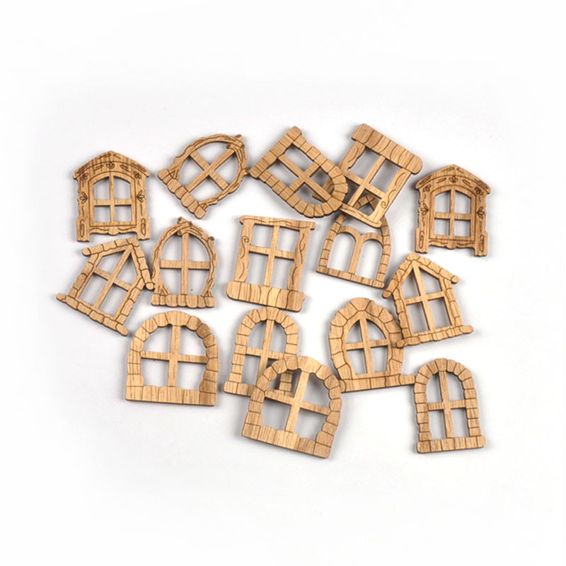 10 ชิ้น 40x30 มิลลิเมตรมินิประตูรูปหน้าต่างไม้ชิ้น DIY Scrpbooking ศิลปะไม้ตกแต่งบ้านงานฝีมือทําด้วยมืออุปกรณ์ CP4207
