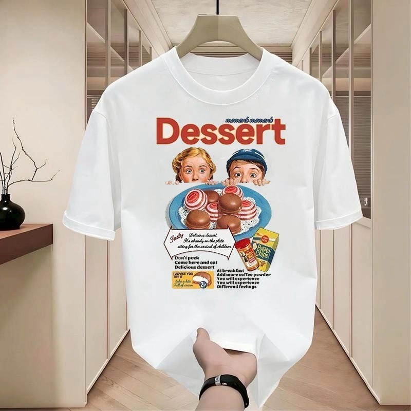 เสื้อยืดคอกลม แขนสั้นสกรีนลายการ์ตูน โอเวอร์ไซส์ เสื้อยืดแฟชั่นวินเทจ ไซส์ใหญ่ เสื้อผ้าวินเทจ สไตล์​เกาหลี ใส่สบาย