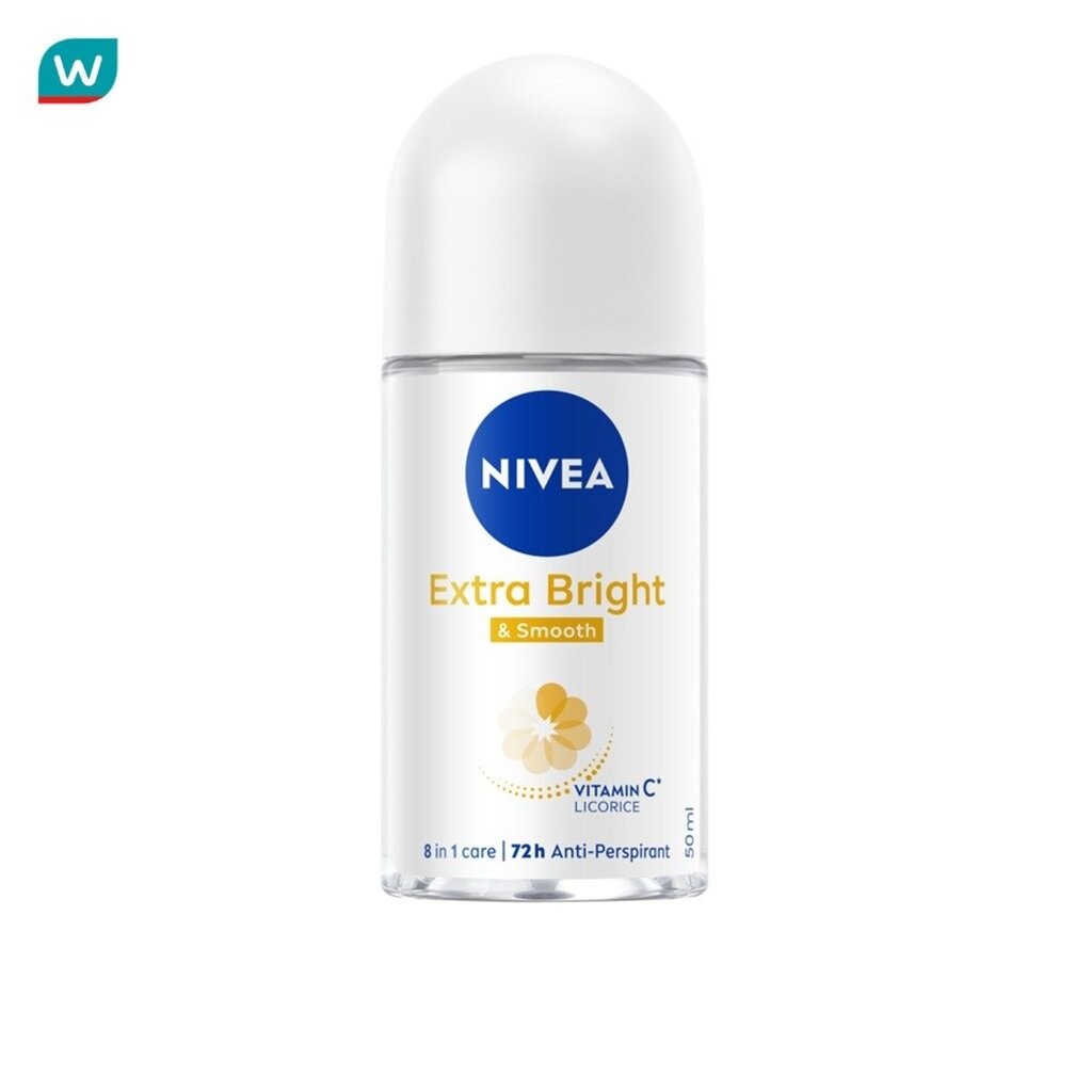 Nivea นีเวีย โรลออน เอ็กซ์ตร้า ไบรท์ เรเดียนท์ แอนด์ สมูท 50 มล.แพ็คคู่ ระงับกลิ่นกาย