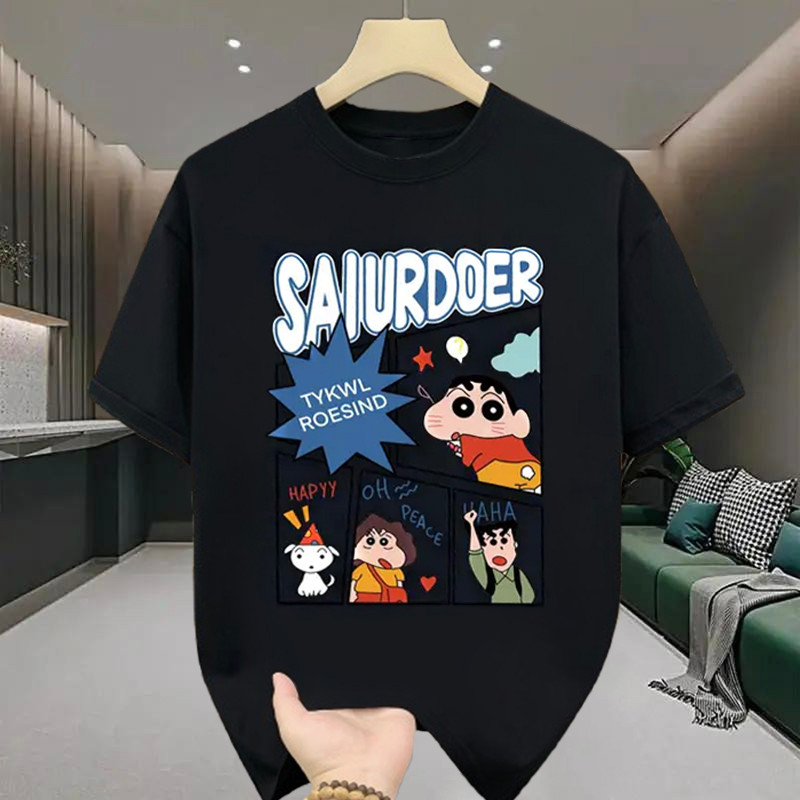 เสื้อยืดคอกลมแขนสั้น สกรีนลายการ์ตูนสุดฮฺต oversize เสื้อยืดแฟชั่น เสื้อยืดชินจัง สไตล์เกาหลี สําหรับผู้หญิง