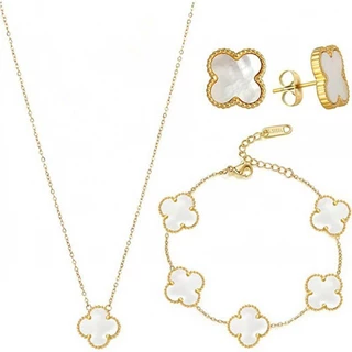 สร้อยคอ สร้อยข้อมือ ต่างหู ชุดใบสี่แฉกทอง 18K สำหรับผู้หญิง ขนาด 13มม. ของขวัญแฟนสาว