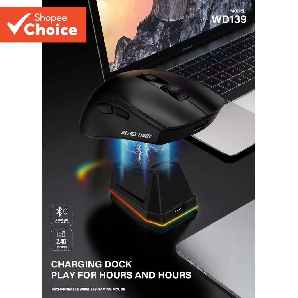 Wd139 เมาส์สําหรับเล่นเกมไร้สายน้ําหนักเบา, เมาส์ไร้สายพร้อมแท่นชาร์จ Rgb, การชาร์จแบบแม่เหล็ก, เหมา