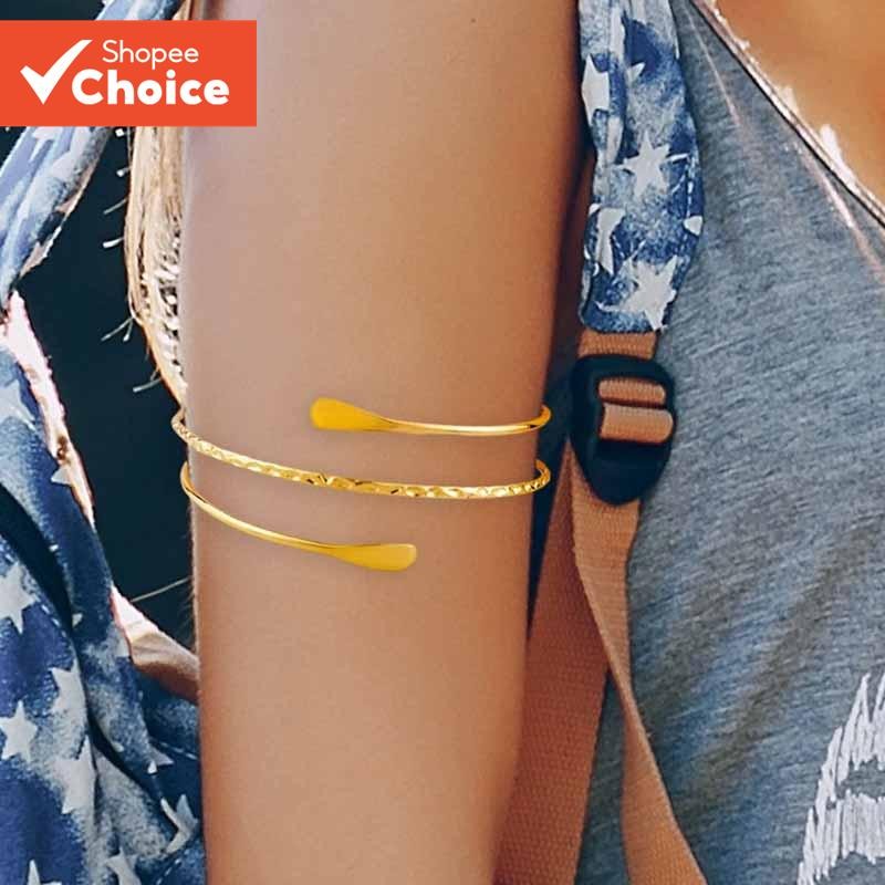 Gold/Silver Punk Armlet Hollow Multi-Layer กําไลข้อมือโลหะเปิดสําหรับงานปาร์ตี้