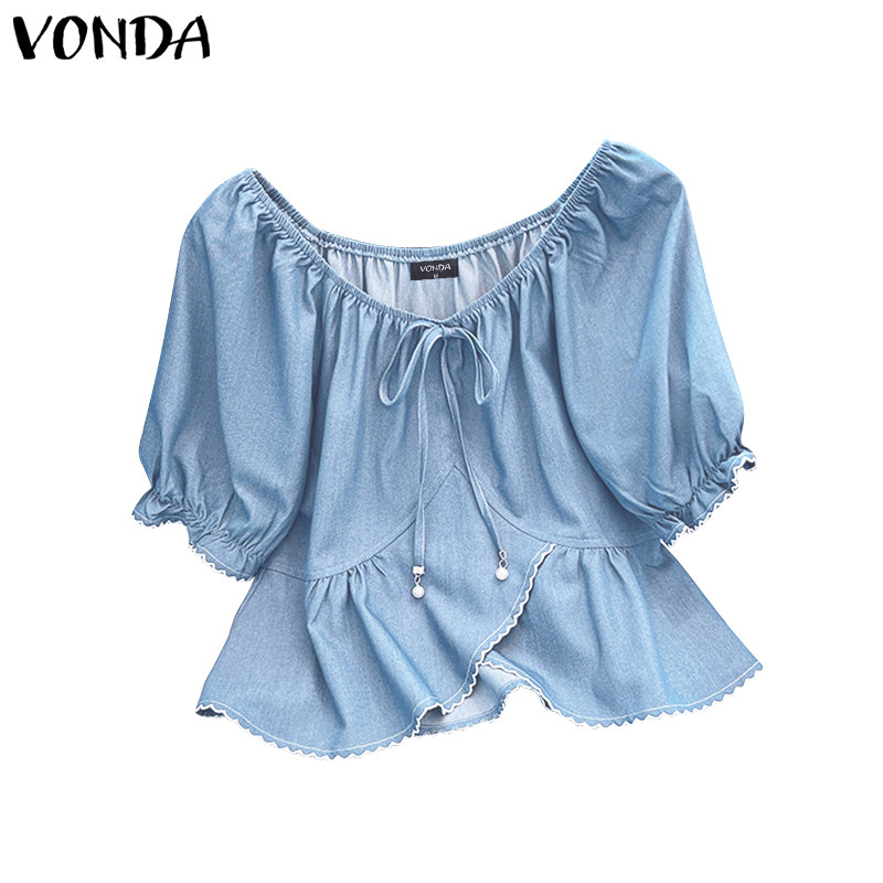 VONDA เสื้อผ้าสตรีทสไตล์เกาหลีแขนยาวแบบผูกเชือก A-Line