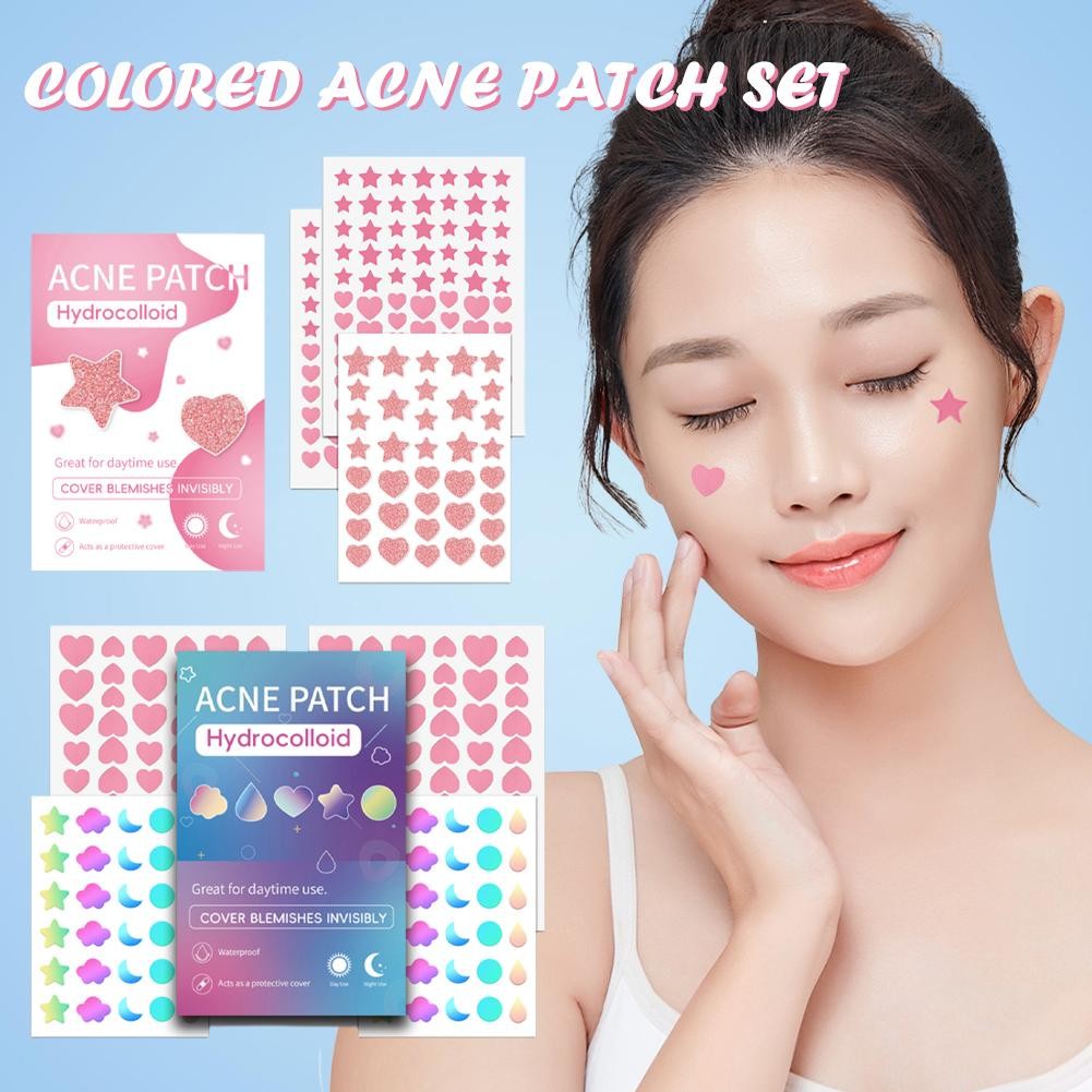 Pimple Patch Star Shape Acne Patch สีชมพูผสมชนิดบรรจุกล่อง Hydrocolloid Pimples Patch สิวสิว F3D9