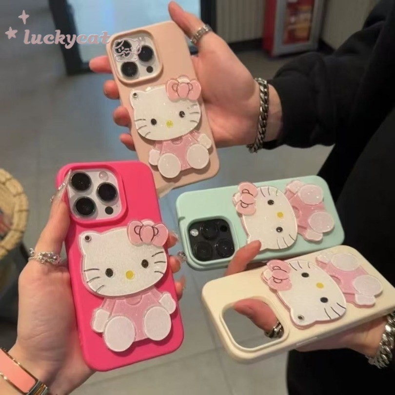 เข้ากันได้กับ iPhone 16 15 14 13 12 11 Pro Max X Xr Xs Max เคสโทรศัพท์การ์ตูน KT Mirror Dopamine ฝาหลังหนังนุ่ม