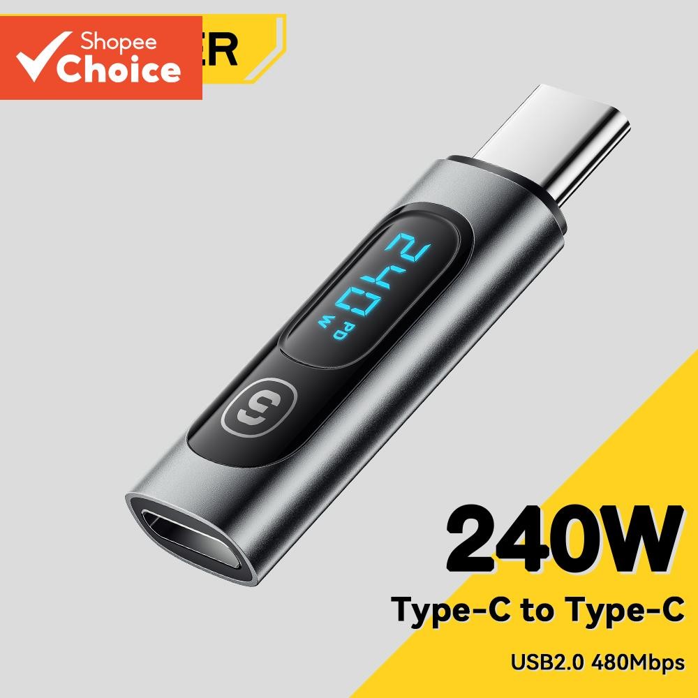 Essager อะแดปเตอร์แปลงหน้าจอดิจิทัล OTG 240W Type-C เป็น Type-C USB2.0 480Mbps C-C สําหรับ iPhone 15 Max Xs Plus iPad Macbook Samsung Xiaomi Huawei Mate 60 Pro