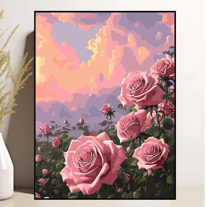 มีกรอบ ภาพวาดระบายสีตามตัวเลข ขนาด DIY ระบายสีตามตัวเลข 30*40 ซม.สไตล์ญี่ปุ่น สําหรับตกแต่งบ้าน