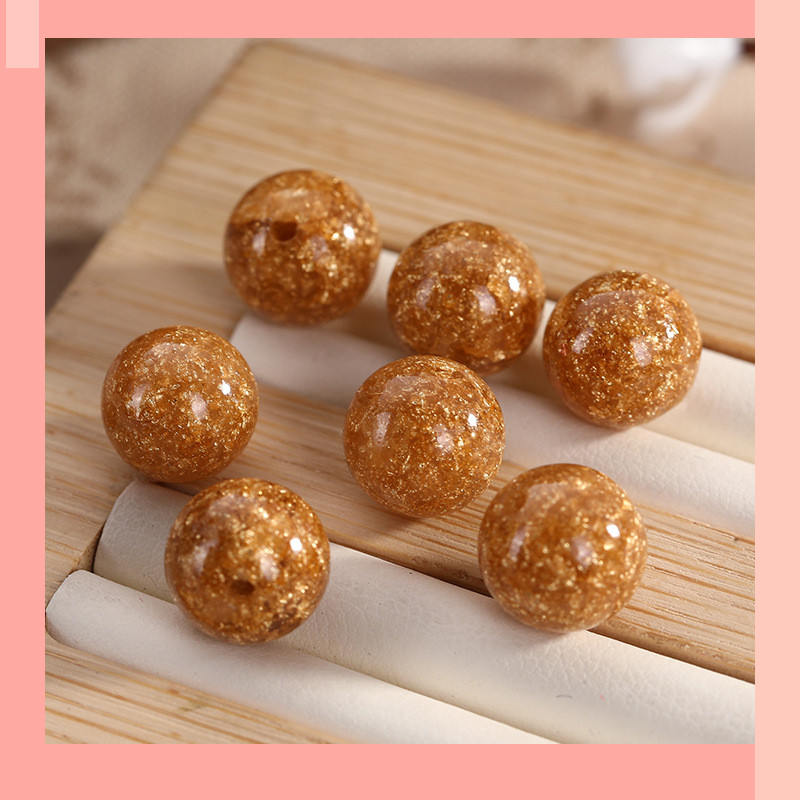 [JIN] ลูกปัดกลมฟอยล์สีทอง 10 เม็ดหลวม diy เรซิ่น