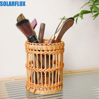 SOLARFLUX ภาชนะปากกาทอไม้ไผ่,ภาชนะแปรงแต่งหน้าวัสดุธรรมชาติอ…