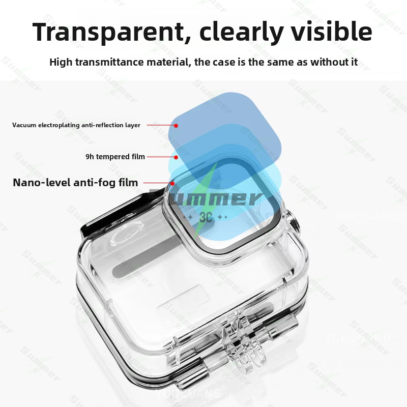 Summer เคสกันน้ำสำหรับ GoPro Hero 13/12/11/10/9 -60M/196FT ใต้น้ำลึก กล้องกีฬาขนาดเล็ก เคสป้องกันการตกหล่น - รูปที่ 2