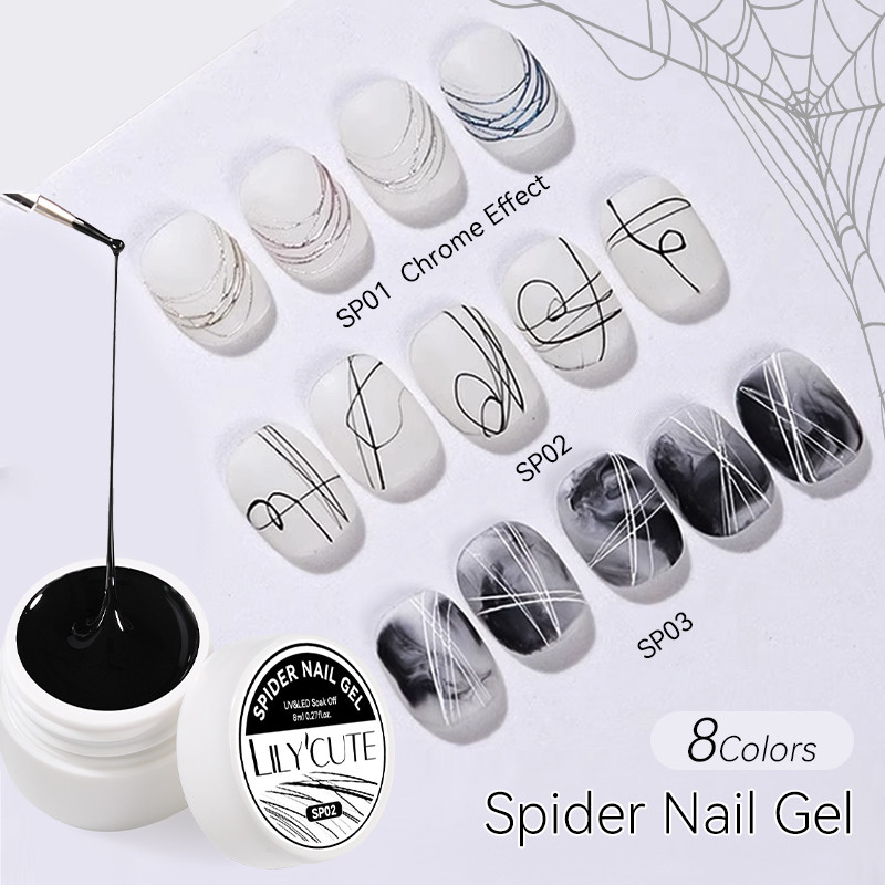 สีขาวสีดําเงิน Spider วาดเจลเล็บ UV ภาพวาด Outline เจลเคลือบเงาเล็บ Art Design All สําหรับเล็บ