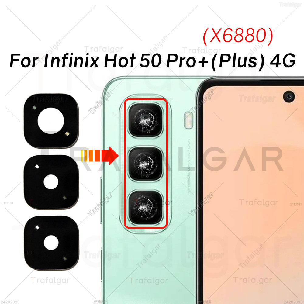 เลนส์กล้องด้านหลังสําหรับ Infinix Hot 50 Pro + Plus 4G X6880 ฝาครอบกล้องด้านหลังเปลี่ยนด้วยสติกเกอร์กาว