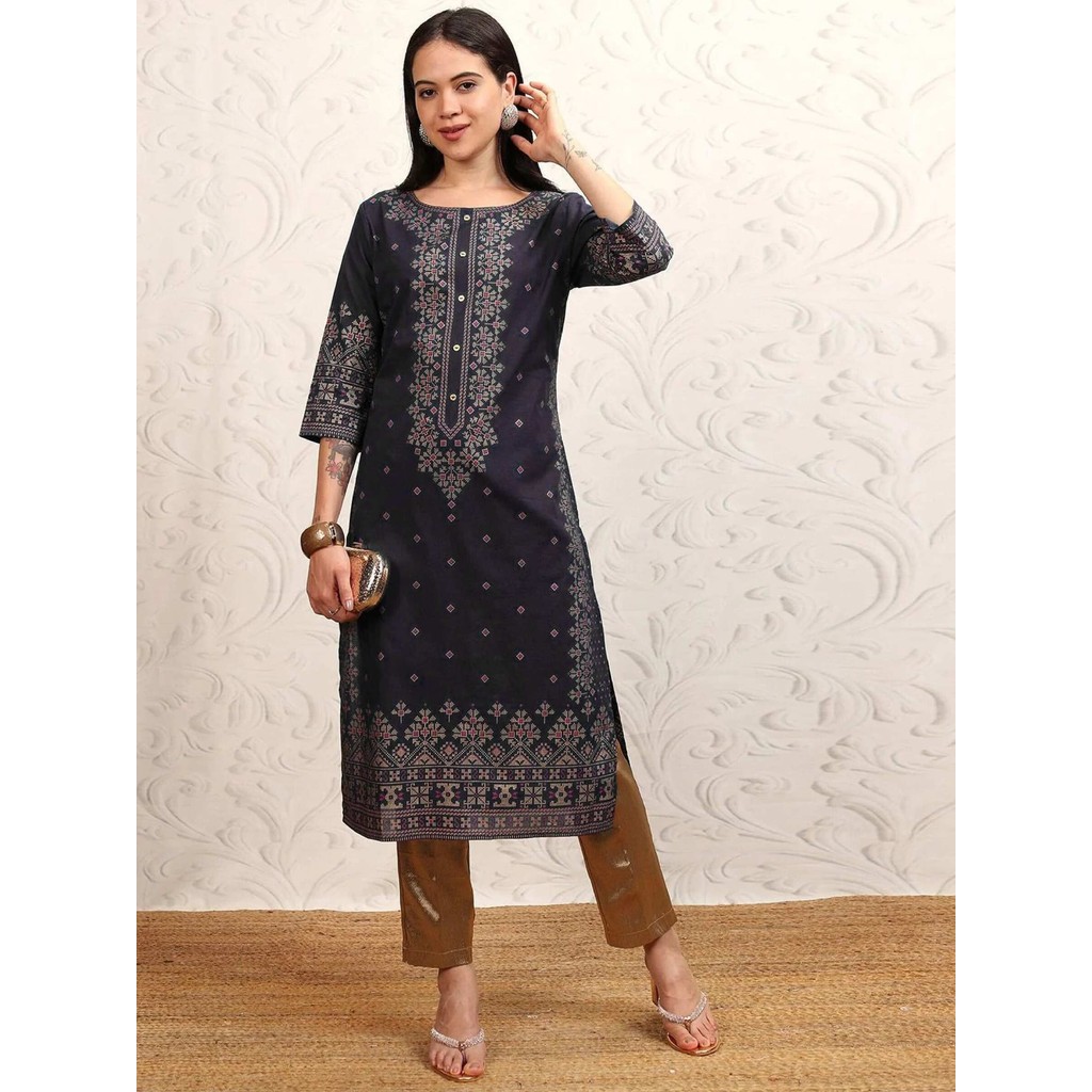 Kurti สําหรับผู้หญิงพิมพ์ยาวตรงตัดชาติพันธุ์ Kurti Top Tunic Party สวมใส่ Kurti สําหรับผู้หญิงชุด