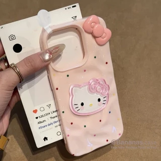 เข้ากันได้กับ iPhone 17 16 15 14 13 12 11 Pro Max X XS XR XS Max 7 8 Plus เคสโทรศัพท์ 3D DIY น่ารักสีลูกกวาดโบว์แมวคลื่นนุ่มปกหลัง