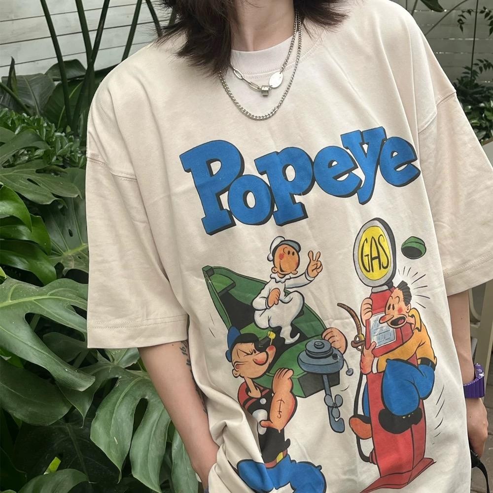 (จัดส่งตลอด 24 ชั่วโมง)เสื้อยืด Oversize เสื้อยืดโอเวอร์ไซส์ลายการ์ตูน Popeye สุดคลาสสิก ผ้าคอตตอน 100%