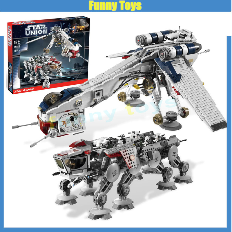 10195 Republic Dropship พร้อม AT-OT Walker Building Blocks Starship ของเล่นของขวัญสําหรับเด็กผู้ชาย