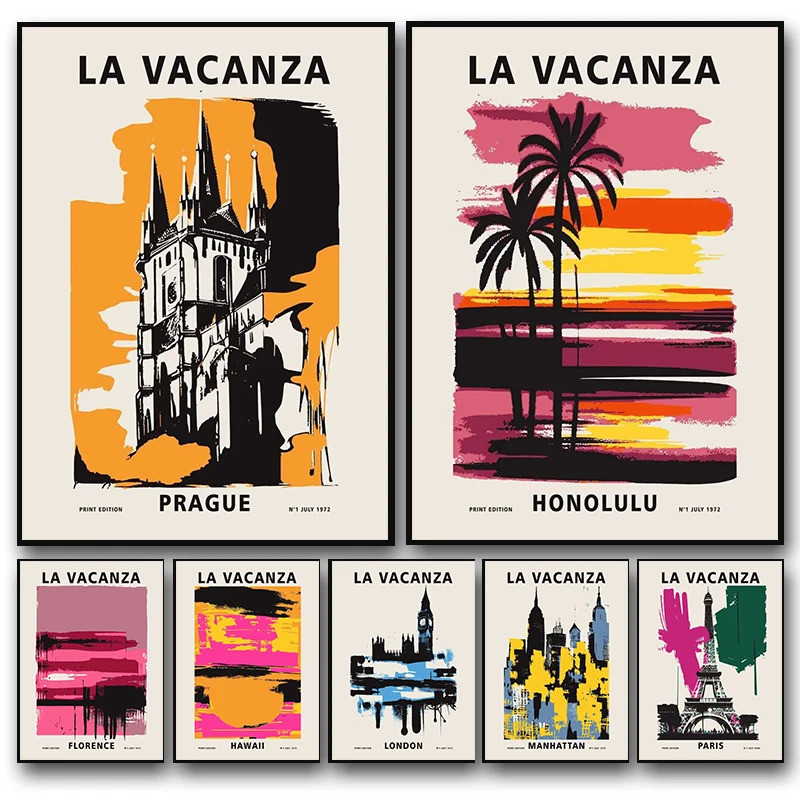 La Vacanza City Travel Colorful Posters London Hawaii Florence Paris New York Canvas Painting Art Pi