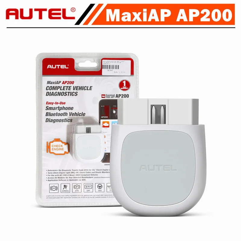 Autel AP200 บลูทูธ OBD2 เครื่องสแกนเนอร์ระบบเต็มรูปแบบเครื่องมือสแกนวินิจฉัยรถยนต์เครื่องอ่านรหัส PK AP200M