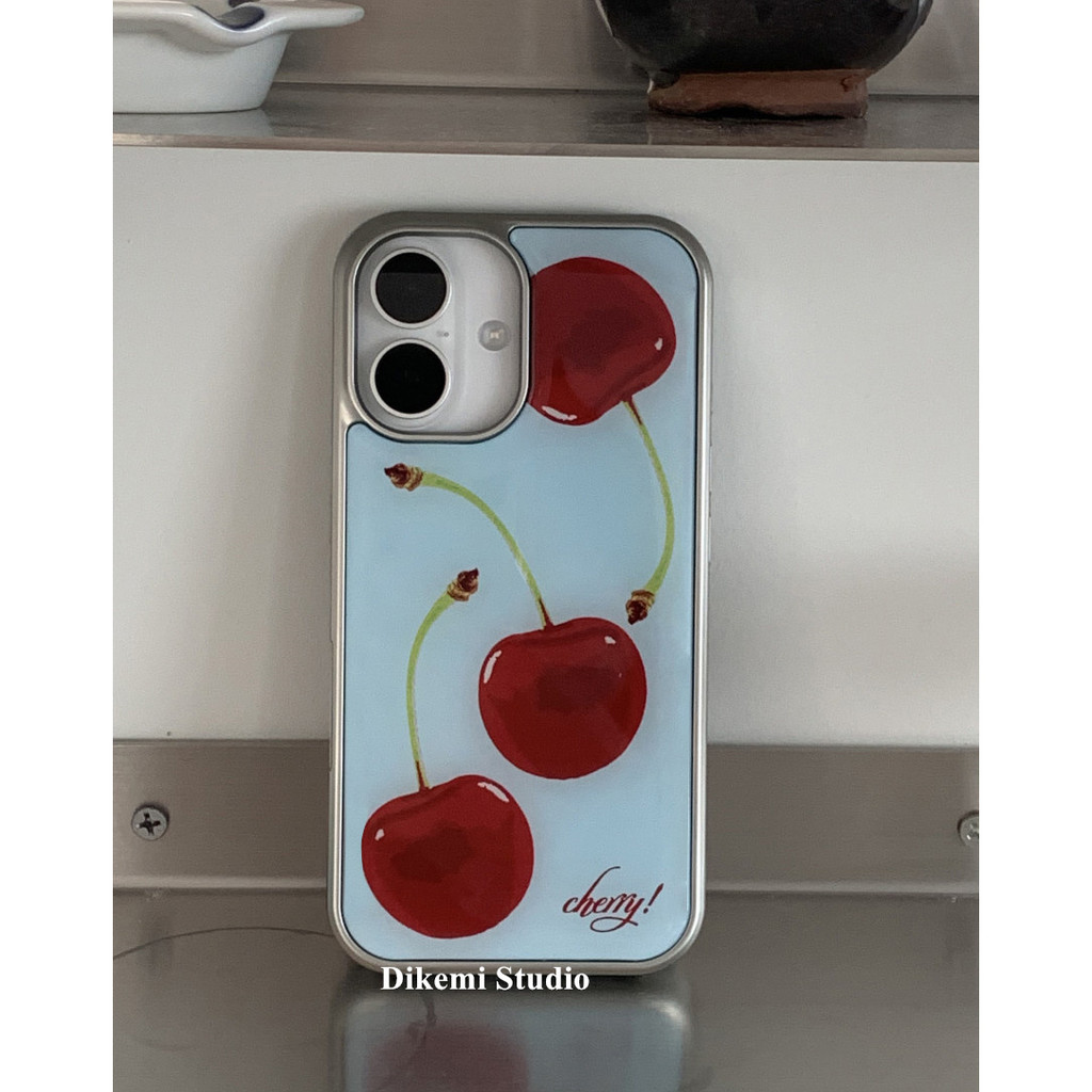 เกาหลี Ins Bloggers Same blue cherry Soft Edge Case สําหรับ Iphone17/16promax/15pro/16/12/13/14pro เคสโทรศัพท์