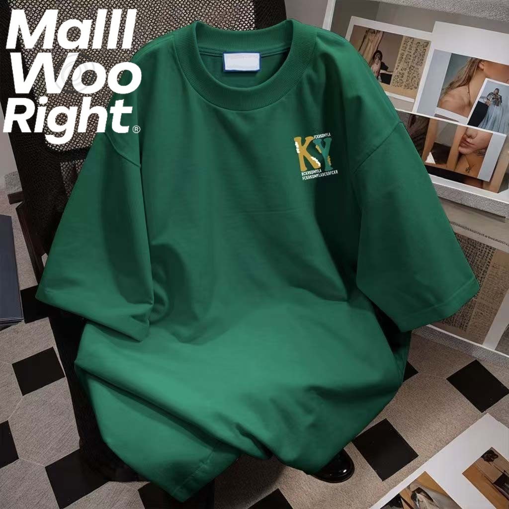 (จัดส่งตลอด 24 ชั่วโมง)Woo Right ใหม่ผ้าฝ้ายหลวม ๆ เสื้อยืด oversize วัยรุ่นเสื้อผ้าสีเขียวเสื้อยืดไม่หดตัว