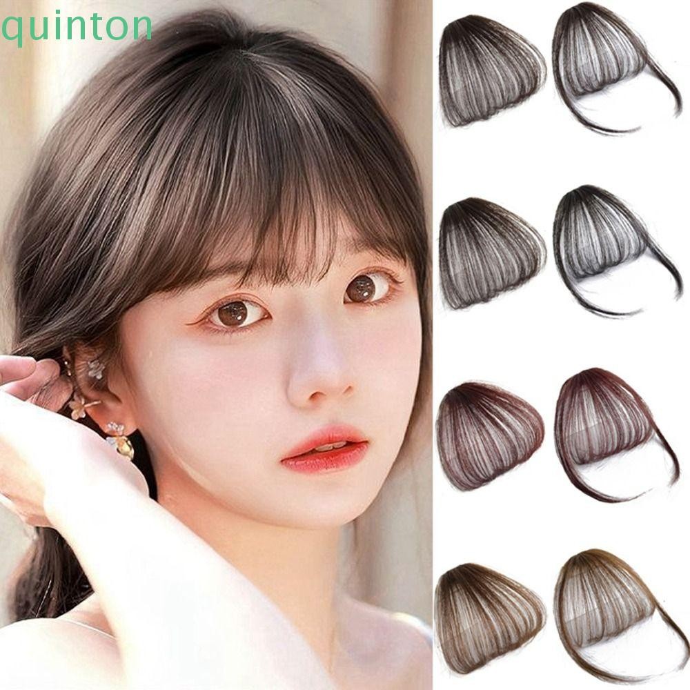 QUINTON 3D Air Bangs, Fringe ต่อผมด้านบนผม Bangs,ไม่มีรอยต่อตรง Bangs สังเคราะห์ Hairpiece ธรรมชาติป