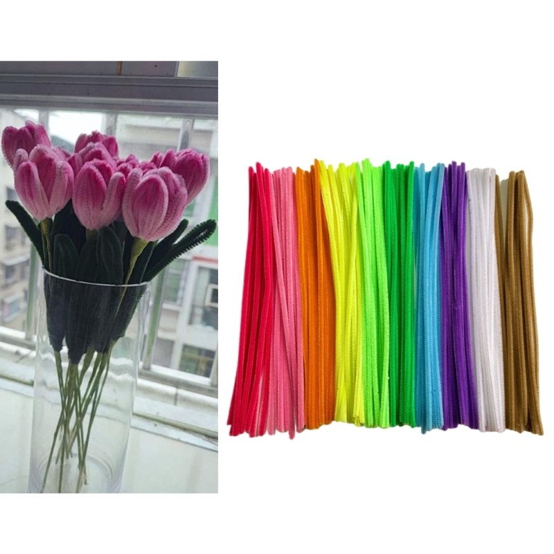 Ziik 100 ชิ้นทําความสะอาดนุ่ม Chenilles Stems Bend Stick Fuzzy Wire Stick สีสัน Fuzzy Stick สําหรับห