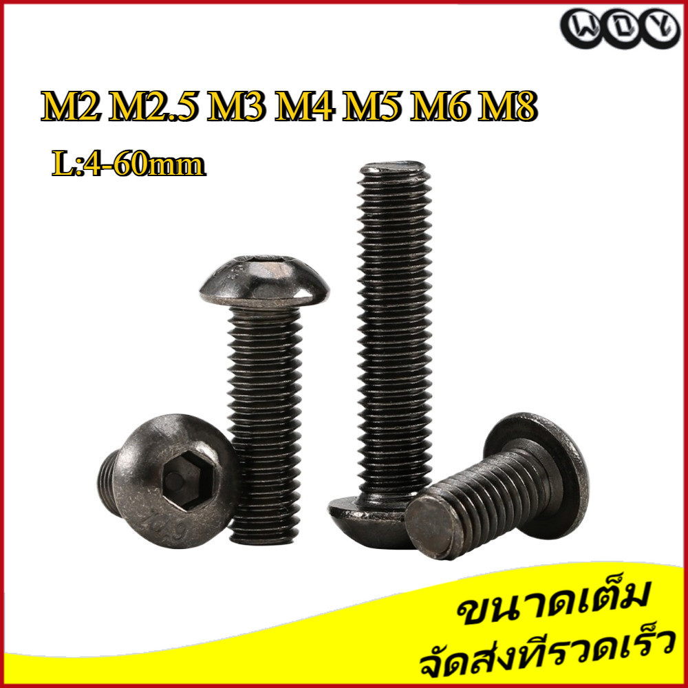 [จัดส่งรวดเร็ว] น็อต เตเปอร์  สกรู   หัวจมกลม นิกเกิลดำ 10.9 เกลียวมิล หยาบ  / Button Head Hexagon S