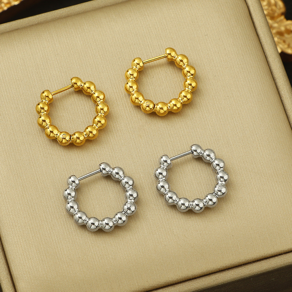 ใหม่แฟชั่น Simple High-End แหวนลูกปัดกลมต่างหู Niche All-Match Design ต่างหูเครื่องประดับ