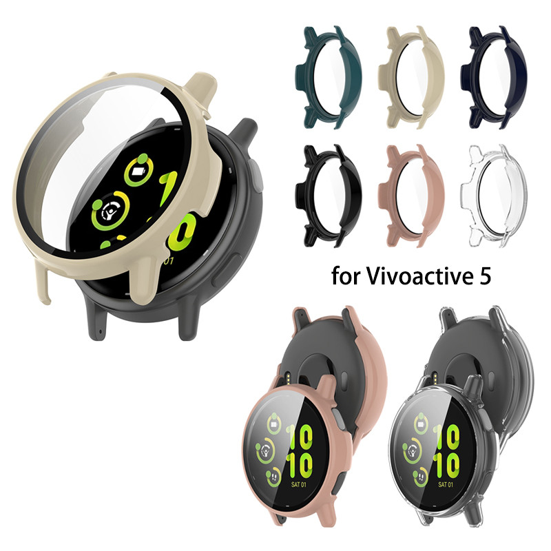 เคสป้องกันฟิล์มกระจกนิรภัยเปลือกแข็งที่ทนทานสําหรับ Garmin Vivoactive 5