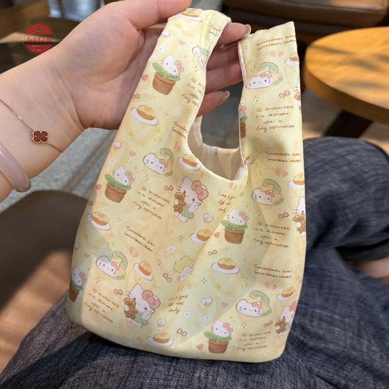 AdaChoi อะนิเมะการ์ตูน Hello Kitty พิมพ์ขนาดใหญ่ความจุมือถือถุงช้อปปิ้ง Commuting Bento Bag TH