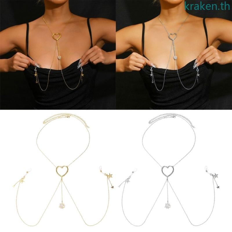 KRA ที่ไม่ซ้ํากัน Body Chain สร้อยคอหัวนมโซ่หน้าอกเครื่องประดับโลหะผสม Texture เหมาะสําหรับงานปาร์ตี้และแฟชั่น Event Wea