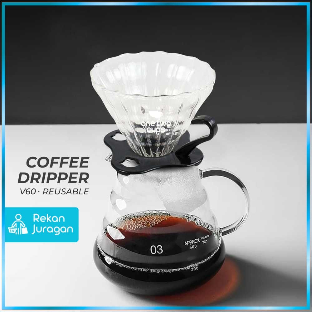 One Two Cups Glass Coffee Filter V60 Reusable Coffee Dripper 1-4 ถ้วย - SD-8106