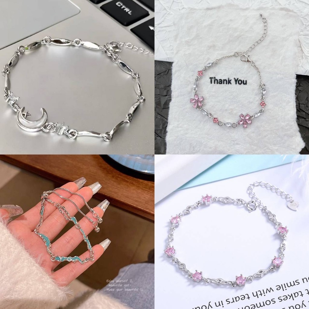 สร้อยข้อมือ รูปดอกซากุระ สีชมพู ประดับโบว์  INSสไตล์เกาหลี สำหรับผู้หญิง  โลหะผสม ไม่ตกสี B102