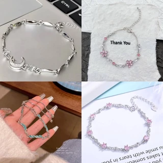 สร้อยข้อมือ รูปดอกซากุระ สีชมพู ประดับโบว์ INSสไตล์เกาหลี สำหรับผู้หญิง โลหะผสม ไม่ตกสี B102