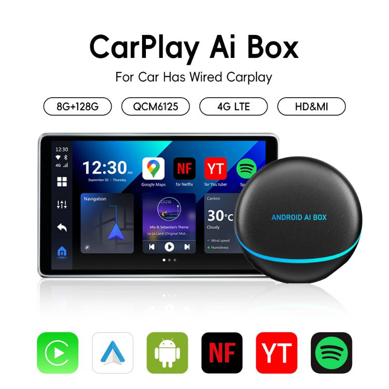 Ottocast P3 Carplay Ai กล่อง Android 12 ไร้สาย CarPlay Android Auto 8+128GB QCM6125 Qualcomm 8 Core เอาต์พุต HDMI WIFI GPS 4G Netflix Youtube Play Store