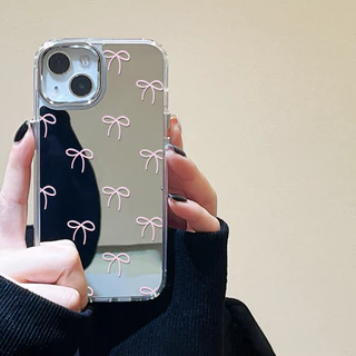 กระจกเงา เคส For iPhone 13 11 12 14 15 16 Pro Max เคส iPhone 17 Pro เคสโทรศัพท์Insเพชรโบว์กระจกฝา ฝาครอบโทรศัพท์นุ่ม