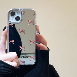 กระจกเงา เคส For iPhone 13 11 12 14 15 16 Pro Max เคส iPhone 17 Pro เคสโทรศัพท์Insเพชรโบว์กระจกฝา ฝาครอบโทรศัพท์นุ่ม