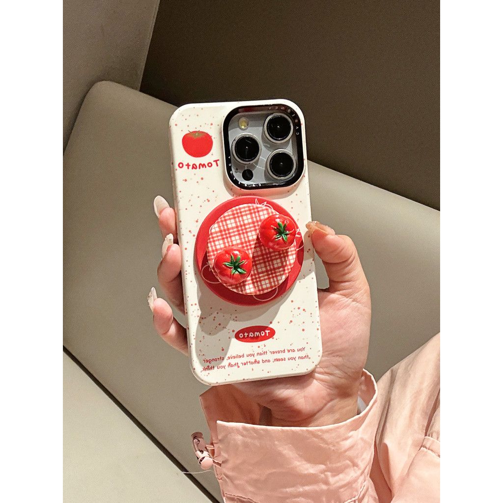 หรูหรา อิน สไตล์น่ารัก 3ง มะเขือเทศวงเล็บแม่เหล็กเคสโทรศัพท์เหมาะสําหรับ ไอโฟน 16โปรแม็กซ์ 15 14 13 12มือโปร กันกระแทกและป้องกันการหล่นฮาร์ดปกหลัง